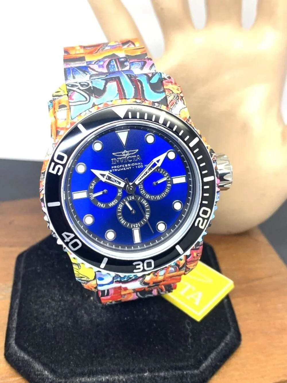 Invicta Mens Watch 47856 Pro Diver Graffiti Quartz Blue Dial Day Date Steel 48mm